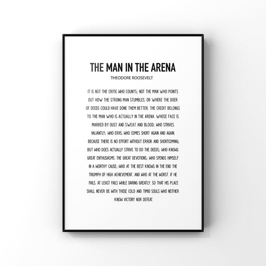 The man in the arena,Theodore Roosevelt quote,Graduation gift,Inspirational quote print,Motivational saying,Encouragement gift,Literary