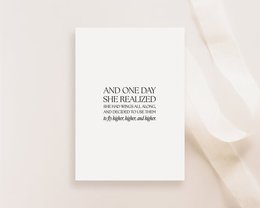And one day she realized she had wings all along,Graduation card,Thinking of you card,Inspirational card,Positive card,Support card