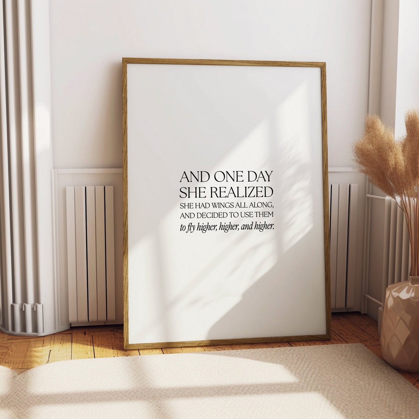 And one day she realized,She had wings all along,Inspirational wall art,Motivational quote print,Positive quote,Wall art,Female empowerment